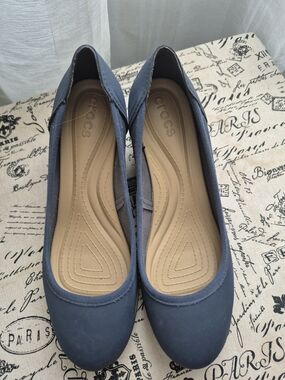 CROCS Women's Navy Blue Slip-On Wedge with Tan Insole